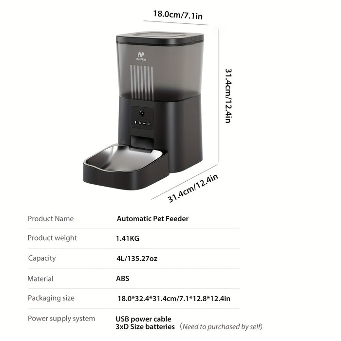 Automatic Cat Feeders with Camera: HD Video Pet Feeder with Voice Recorder& Motion Detection- 2.4G WiFi Smart App Control Auto Feeder- Timed Cat Food Dispenser with 2-Way Audio for Cat and Dog, Up to 10 Meals per Day