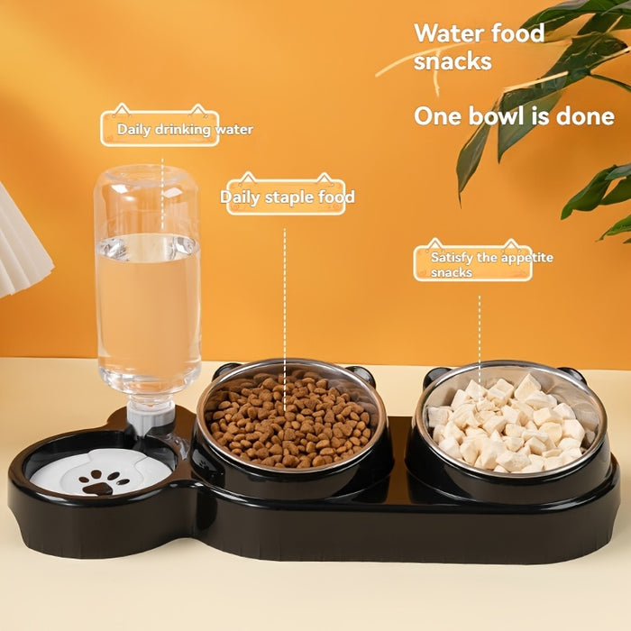 2-in-1 Pet Feeder and Water Dispenser, Stainless Steel & Plastic, Automatic Dual Bowl for Cats and Dogs, Easy Sloped Design, Durable Feeding Station