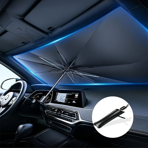 Compact Roll-Up Sunshade for Front Window - Heat Insulation and UV Protection, Easy-to-Use Auto Interior Accessory, UPF50+ Material, Fits Most Vehicles, Sun Protection Curtain | Sleek Black Umbrella Design | Easy Handling, Ca