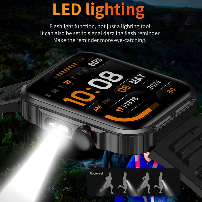 COIUSOR Men'S New 2.01-Inch Smartwatch, with Built-In LED Flashlight, Mobile Phone Synchronization Information, Wireless Calls, High Quality, Over 100 Sports Modes, Compatible with Smart Devices for Iphone And Android Phones
