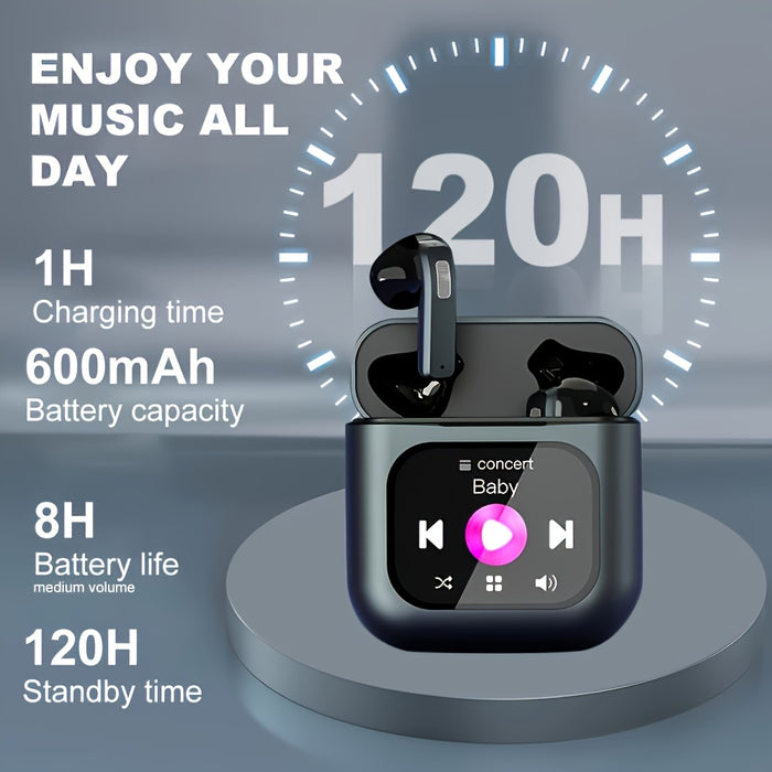 5.3 Multifunctional Touch Screen Earbuds Wireless Noise Cancelling Headphones, 8 Hours Playback Time, Smart Touch Charging Case with Built-in SD Card and MP3 Playback Function, Suitable for Running, Exercise, Travel
