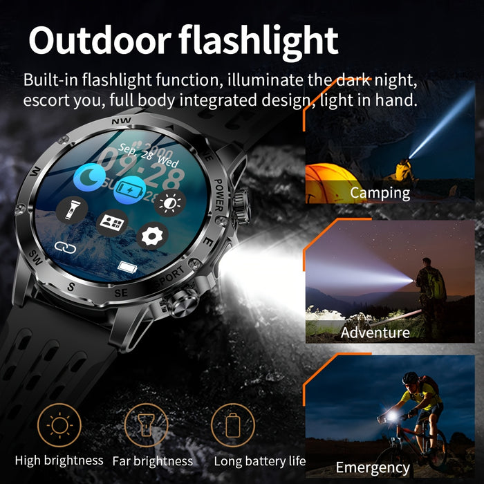 TKTKYY Men'S Outdoor Sports Smartwatch with 3.89cm HD Display, 800mAh Long Battery Life, Compass, 100+ Sports Modes, Flashlight, Wireless HD Calls, Pedometer, SMS Notifications - Compatible with for iphone & Android, Perfect