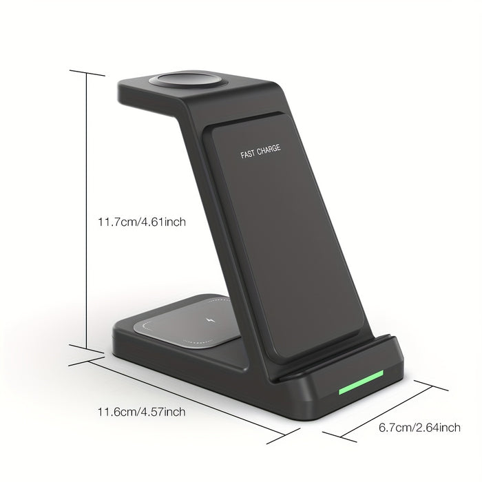 3-in-1 15W Fast Charging Station with Wireless Pad - Compatible with iPhone 16, 15, 14, 13, 12, 11, X, 8 Pro Max/Pro/Mini/Plus, iWatch Ultra10/9/8/7/6/5/4/3/2 SE, AirPods 4/3/2/Pro - Ideal for Business Gifts and Birthdays, Ai