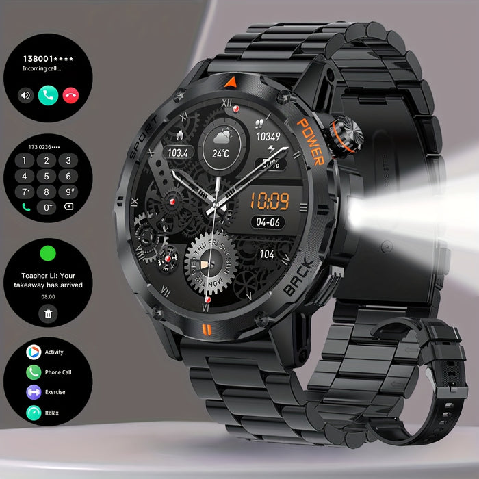 COIUSOR smartwatch features a 1.53-inch high-definition display, voice calls, real-time information synchronization with mobile phones, an LED flashlight, a compass, a 400mAh rechargeable battery, multiple sports modes, one-c