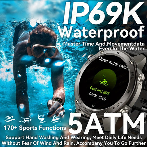 GUHUAVMI new GPS outdoor sports smart watch for men, built-in GPS, 5ATM swimming watch, compass, 100+ sports mode, 1.43-inch AMOLED screen, wireless call, alloy shell, durable, suitable for adults climb mountains, ride, outdo