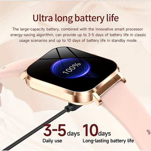 New thin and light 1.75-inch high-definition smartwatch, High Quality, wireless 5.2, multi-motion tracker, music and call functions, alloy body, silicone strap, rechargeable lithium polymer battery, suitable for iPhone and An