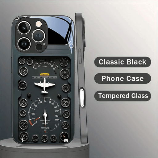 Retro Aviation Element Tempered Glass Phone Case for iPhone 16/16 Plus/16 Pro/16 Pro Max/15/15 Plus/15 Pro/15 Pro Max/14/14 Plus/14 Pro/14 Pro Max/13/13 Pro/13 Pro Max/13 Mini/12/12 Pro/12 Pro Max/12 mini/11/11 Pro Max/X/XS/X