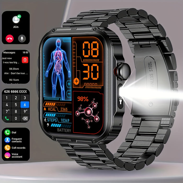 COIUSOR Men'S New 2.01-Inch Smartwatch, with Built-In LED Flashlight, Mobile Phone Synchronization Information, Wireless Calls, High Quality, Over 100 Sports Modes, Compatible with Smart Devices for Iphone And Android Phones