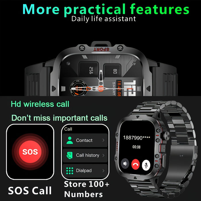 DAORKOW'S New Rugged Smartwatch for Men: Wireless Talk,, Sports Fitness AI Voice, Outdoor 100+ Sports Modes, 4.98cm TFT Screen, 8868 Watch Chip, 420mAh Rechargeable Battery, Alloy Body, Silicone Strap, 240p Resolution, USB Ch