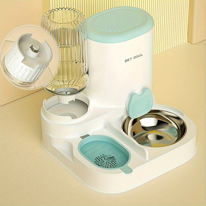 2-in-1 Automatic Cat Feeder and Water Dispenser Set with Stainless Steel Bowl - Detachable, Washable Pet Food & Water Station for Indoor Cats, Non-Electric, Easy-Clean Design