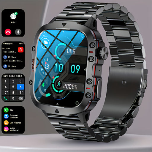 DAORKOW'S New Rugged Smartwatch for Men: Wireless Talk,, Sports Fitness AI Voice, Outdoor 100+ Sports Modes, 4.98cm TFT Screen, 8868 Watch Chip, 420mAh Rechargeable Battery, Alloy Body, Silicone Strap, 240p Resolution, USB Ch