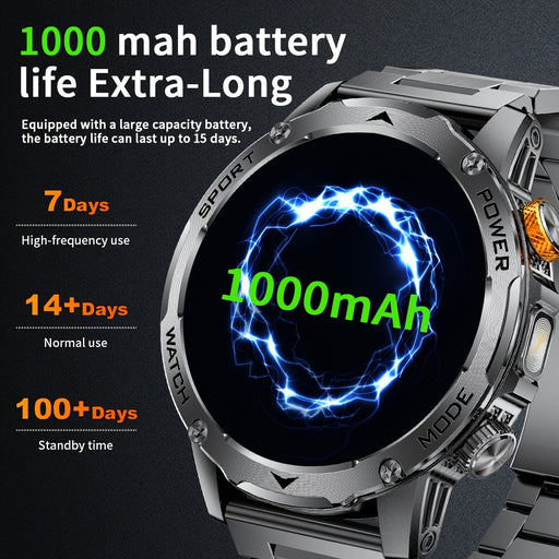 LIGE Men'S Smart Watch with 1000mAh Battery, Wireless Calls, Sleep Monitor, 1, 17.78cm Round Screen, LED Flashlight, 120+ Sports Modes, Fitness Tracker, IPX8 Waterproof, Compatible with Android & for iPhone