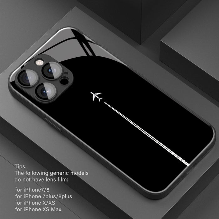 Minimalist Black Sky Airplane Contrail Pattern with Lens Protection Phone Case for Iphone Models 16/16Pro/16Promax/16Plus/15/15Plus/15Pro/15Promax, 14/14Plus/14Pro/14Promax, 13/13Pro/13Promax, 12/12Pro/12Promax, 11/11Pro/11Pr