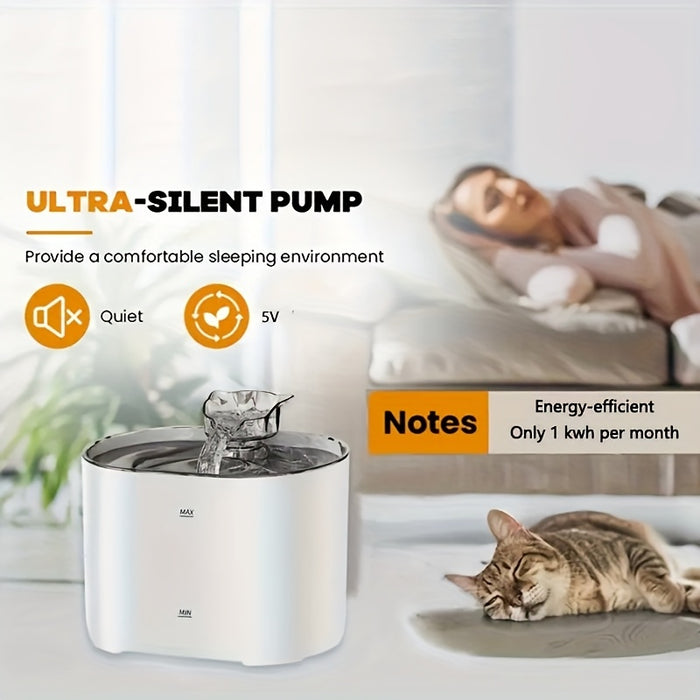 Cat Water Fountain 2.2L/74oz Cat Fountains Ultra Quiet Pet Fountains with Cat-Shaped Spout, Water Fountains for Cats Indoor-Cat Drinking Dispenser,USB power supply, Without Battery