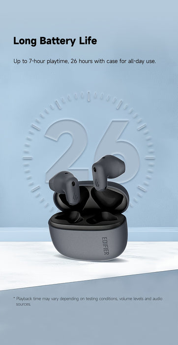 Edifier T10 AI Call Noise Reduction Earphones, Stereo Wireless Earphones, 2024 New Earphones, Wireless 5.4, Built in Microphone, Clear Call, Rechargeable 350mAh Lithium Polymer Battery, Plastic Material, No Cable Required, Su