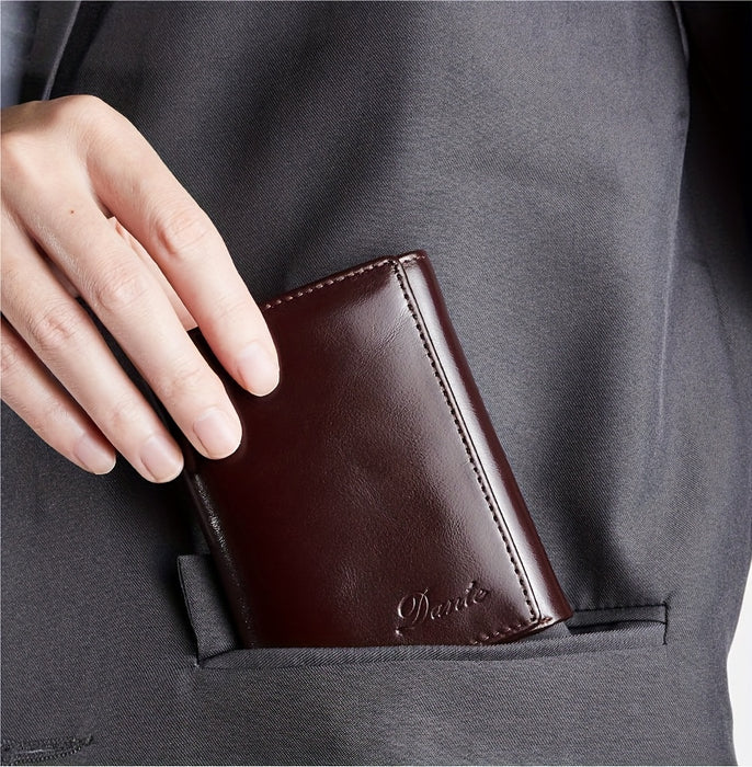 Vintage Oil Wax Layer Cowhide Men's Wallet, RFID Anti-theft Card Folding Genuine Leather Wallet, Large Capacity Multi-Card Credit Card Holder, Transparent ID Document Card Holder, 12 Bank Card Slots, 2 Transparent ID Document
