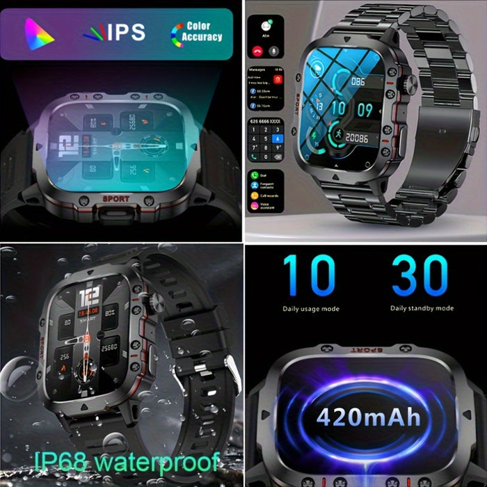 DAORKOW'S New Rugged Smartwatch for Men: Wireless Talk,, Sports Fitness AI Voice, Outdoor 100+ Sports Modes, 4.98cm TFT Screen, 8868 Watch Chip, 420mAh Rechargeable Battery, Alloy Body, Silicone Strap, 240p Resolution, USB Ch