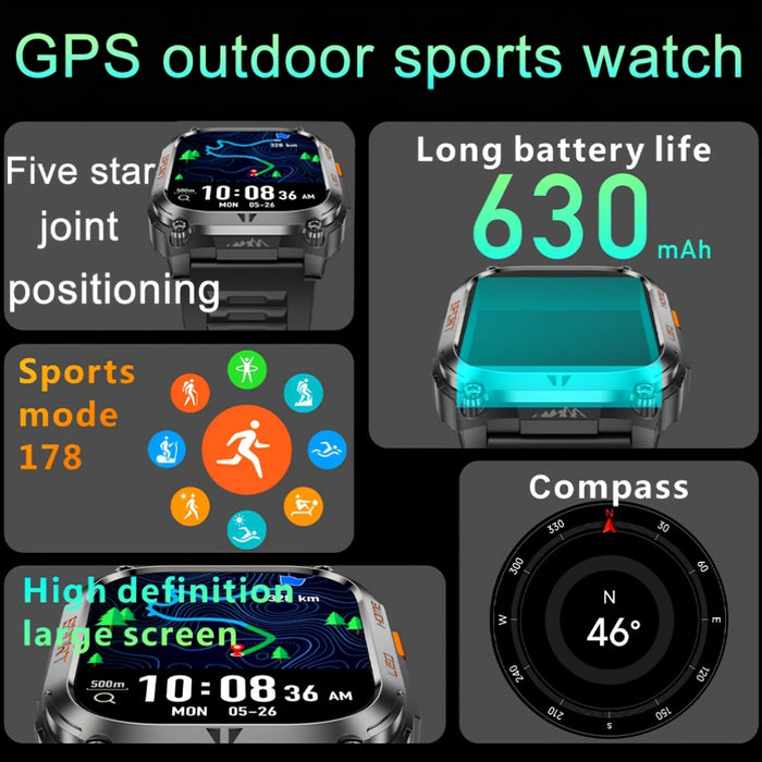 DAORKOW GPS Smartwatch - High Quality, Stainless Steel Strap, 5.11cm HD Display, 170+ Sports Modes & Step Tracking, Wireless Calling, USB Charging, 630mAh Battery, Unisex Design - Perfect Gift for Valentine'S Day, Mother'S Da