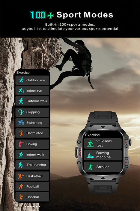 DAORKOW'S New Rugged Smartwatch for Men: Wireless Talk,, Sports Fitness AI Voice, Outdoor 100+ Sports Modes, 4.98cm TFT Screen, 8868 Watch Chip, 420mAh Rechargeable Battery, Alloy Body, Silicone Strap, 240p Resolution, USB Ch