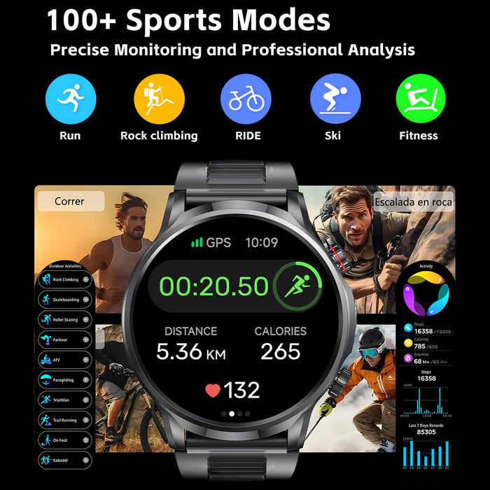 2025 New GPS Tracking Smartwatch, 1, 95-inch HD Large Screen, 500mAh Large Capacity Battery, Built-in 5, 2/3, 0 Dual Wireless Chip, Supports Wireless Calling, Multiple Sports Modes, Suitable for iPhone and Android, Zinc Alloy