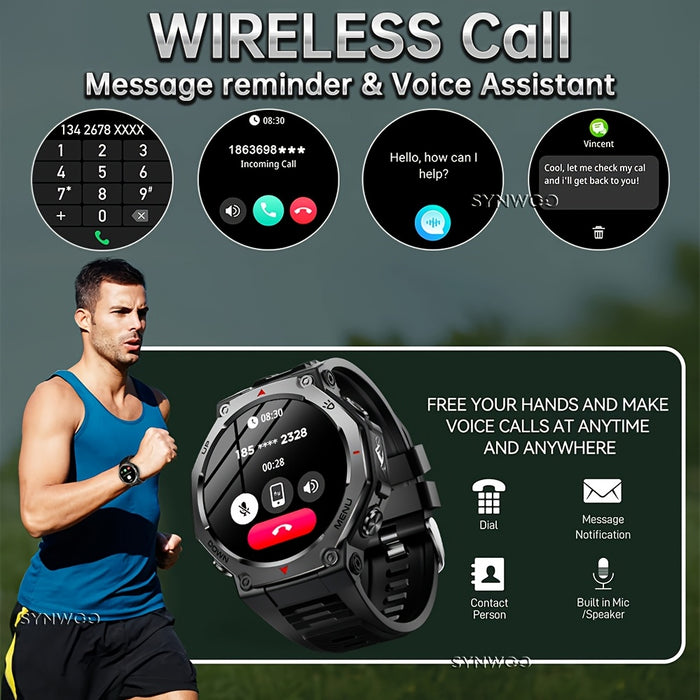 1.43" AMOLED Smartwatch - HD Resolution, 466 * 466 Pixels, 525mAh, High Quality, 5ATM, Multi-Sport Tracker, Music & Call Functionality, Supports Swimming And Diving Up to 50 meters, LED Flashlight Smart Watch for iPhone & for