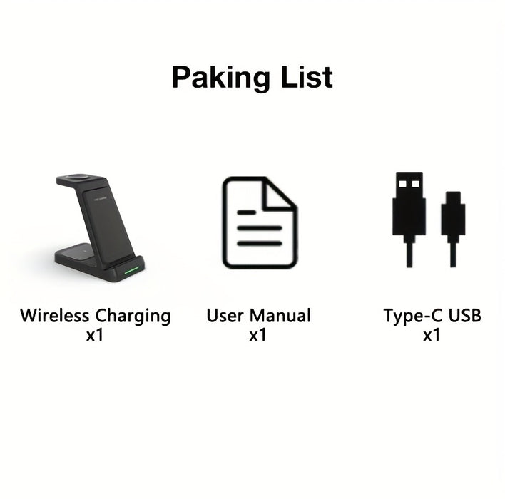 3-in-1 15W Fast Charging Station with Wireless Pad - Compatible with iPhone 16, 15, 14, 13, 12, 11, X, 8 Pro Max/Pro/Mini/Plus, iWatch Ultra10/9/8/7/6/5/4/3/2 SE, AirPods 4/3/2/Pro - Ideal for Business Gifts and Birthdays, Ai