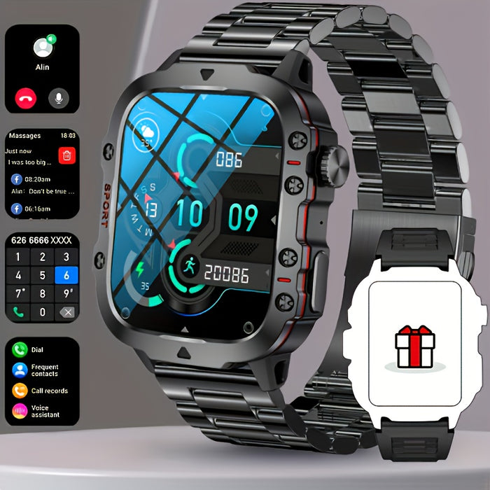 DAORKOW'S New Rugged Smartwatch for Men: Wireless Talk,, Sports Fitness AI Voice, Outdoor 100+ Sports Modes, 4.98cm TFT Screen, 8868 Watch Chip, 420mAh Rechargeable Battery, Alloy Body, Silicone Strap, 240p Resolution, USB Ch