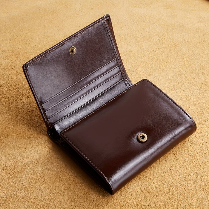 Vintage Oil Wax Layer Cowhide Men's Wallet, RFID Anti-theft Card Folding Genuine Leather Wallet, Large Capacity Multi-Card Credit Card Holder, Transparent ID Document Card Holder, 12 Bank Card Slots, 2 Transparent ID Document