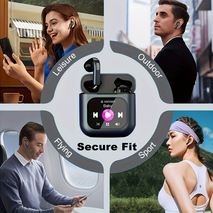 5.3 Multifunctional Touch Screen Earbuds Wireless Noise Cancelling Headphones, 8 Hours Playback Time, Smart Touch Charging Case with Built-in SD Card and MP3 Playback Function, Suitable for Running, Exercise, Travel