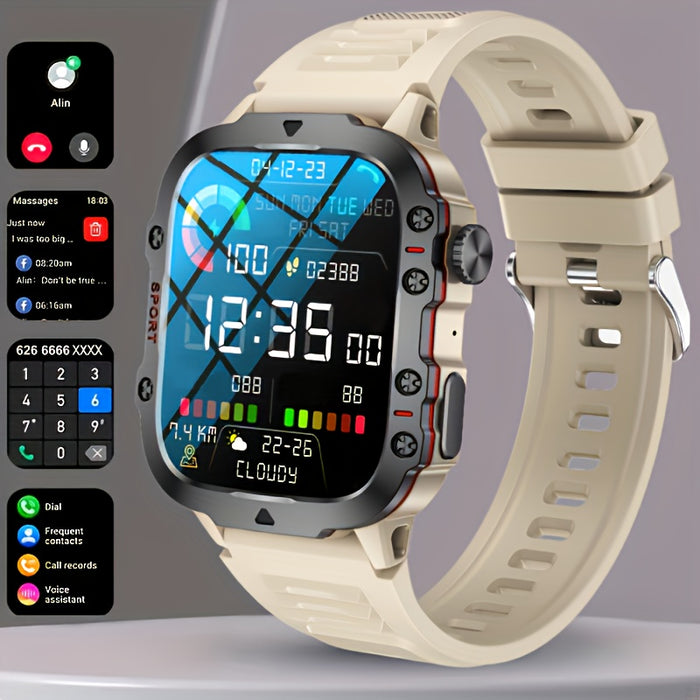 DAORKOW'S New Rugged Smartwatch for Men: Wireless Talk,, Sports Fitness AI Voice, Outdoor 100+ Sports Modes, 4.98cm TFT Screen, 8868 Watch Chip, 420mAh Rechargeable Battery, Alloy Body, Silicone Strap, 240p Resolution, USB Ch