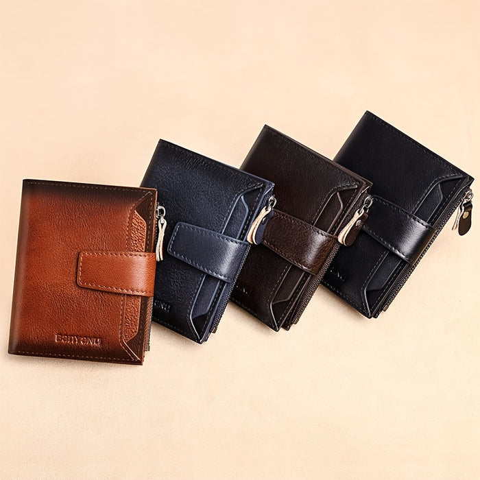 BANYANU Men'S Genuine Leather Wallet - Slim Vertical Design with Multiple Card Slots, RFID Blocking, and Secure Zipper Closure for Everyday Use, Everyday Wallet | Sleek Wallet | Genuine Leather Wallet