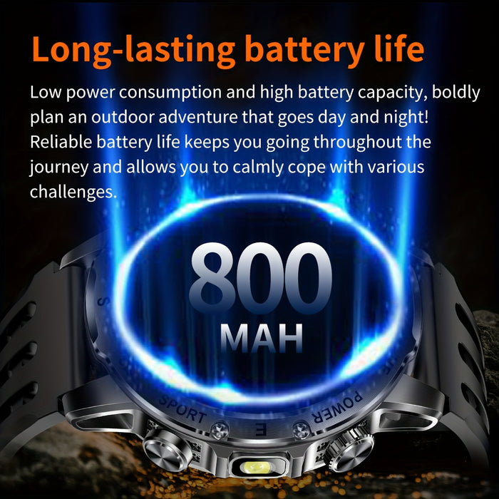 TKTKYY Men'S Outdoor Sports Smartwatch with 3.89cm HD Display, 800mAh Long Battery Life, Compass, 100+ Sports Modes, Flashlight, Wireless HD Calls, Pedometer, SMS Notifications - Compatible with for iphone & Android, Perfect