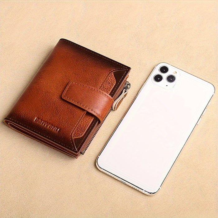 BANYANU Men'S Genuine Leather Wallet - Slim Vertical Design with Multiple Card Slots, RFID Blocking, and Secure Zipper Closure for Everyday Use, Everyday Wallet | Sleek Wallet | Genuine Leather Wallet