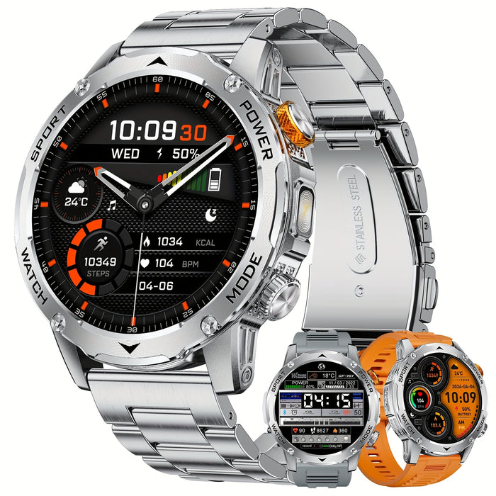 LIGE Men'S Smart Watch with 1000mAh Battery, Wireless Calls, Sleep Monitor, 1, 17.78cm Round Screen, LED Flashlight, 120+ Sports Modes, Fitness Tracker, IPX8 Waterproof, Compatible with Android & for iPhone