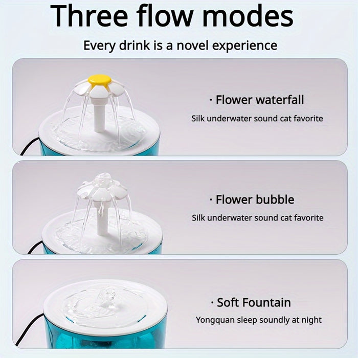 Cats and dogs pet new fountain flower water dispenser automatic cat water dispenser dog water dispenser food grade PP material, quiet operation, USB powered, safe and secure, suitable for cats and dogs large capacity