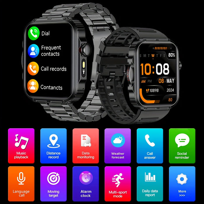 COIUSOR Men'S New 2.01-Inch Smartwatch, with Built-In LED Flashlight, Mobile Phone Synchronization Information, Wireless Calls, High Quality, Over 100 Sports Modes, Compatible with Smart Devices for Iphone And Android Phones