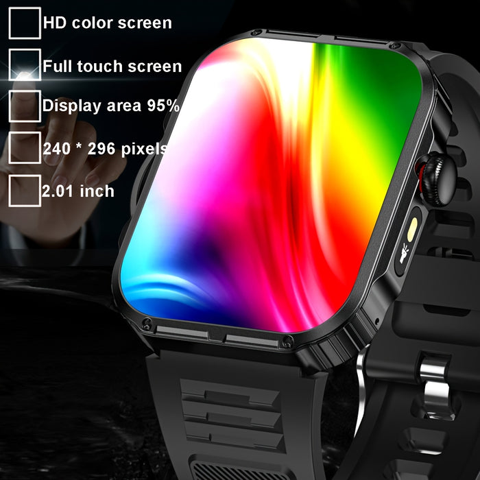 COIUSOR Men'S New 2.01-Inch Smartwatch, with Built-In LED Flashlight, Mobile Phone Synchronization Information, Wireless Calls, High Quality, Over 100 Sports Modes, Compatible with Smart Devices for Iphone And Android Phones