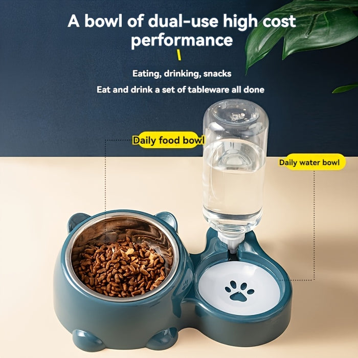 Pet Supplies Cat Automatic Feeder Integrated Pet Feeder, Automatic Water Dispenser, Anti-slip Tilted Stainless Steel Bowl, Cat and Dog Supplies Suitable for Cats and Dogs, No Batteries Required, No Power Supply, Cat Automatic