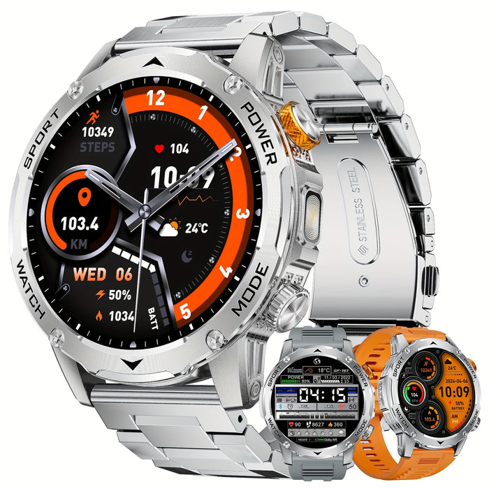 LIGE Men'S Smart Watch with 1000mAh Battery, Wireless Calls, Sleep Monitor, 1, 17.78cm Round Screen, LED Flashlight, 120+ Sports Modes, Fitness Tracker, IPX8 Waterproof, Compatible with Android & for iPhone