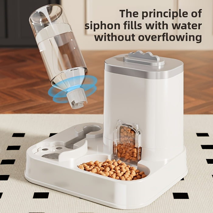 2-in-1 Automatic Cat Feeder & Water Dispenser - Neck-Friendly Anti-Choking Design, Leak-Proof Pet Station with Spill-Proof Lid, Multi-Compartment Food & Water Dispenser for Busy Cat Owners, Indoor Pet Feeder & Water Dispenser