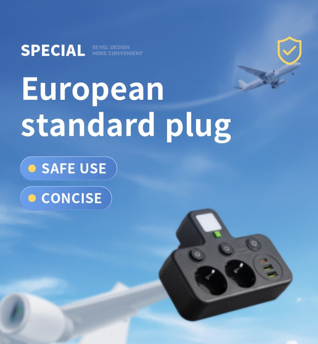 EU Plug Converter Socket with 5 Outlets, Multi-Port Wall Socket with Independent Switch and Small Night Light Adapter