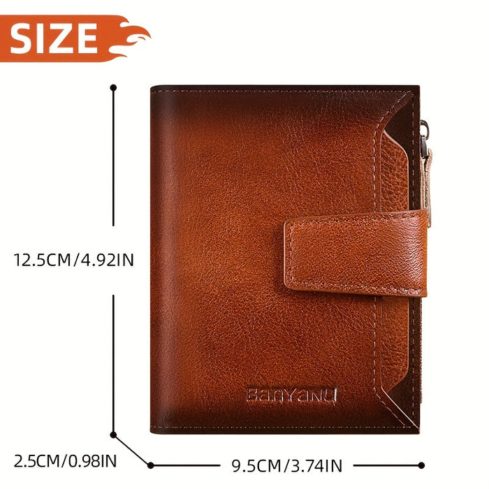BANYANU Men'S Genuine Leather Wallet - Slim Vertical Design with Multiple Card Slots, RFID Blocking, and Secure Zipper Closure for Everyday Use, Everyday Wallet | Sleek Wallet | Genuine Leather Wallet