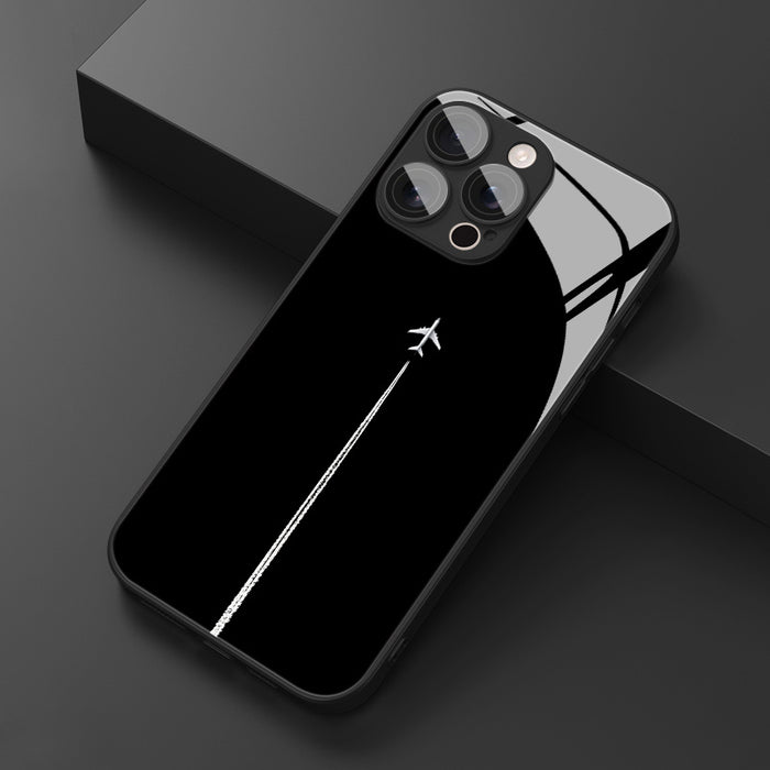 Minimalist Black Sky Airplane Contrail Pattern with Lens Protection Phone Case for Iphone Models 16/16Pro/16Promax/16Plus/15/15Plus/15Pro/15Promax, 14/14Plus/14Pro/14Promax, 13/13Pro/13Promax, 12/12Pro/12Promax, 11/11Pro/11Pr
