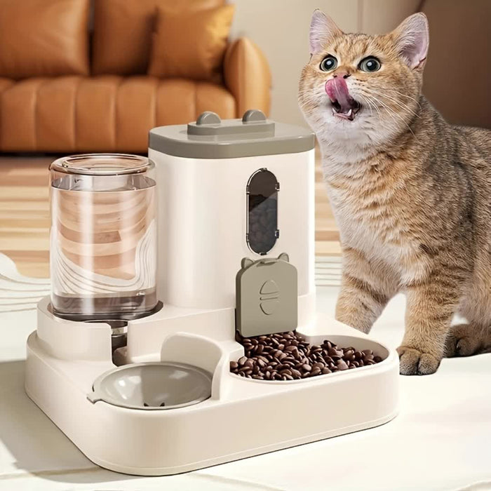 1 Set of 2-in-1 Cat Food Feeding and Watering Device, Integrating Food and Water. Cute appearance, fully automatic operation, but does not require electricity. No wireless or battery required, reasonable size, excellent mater