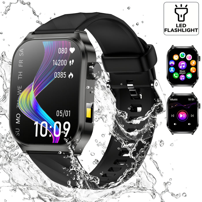 AI voice assistant high-definition touch screen - multifunctional 2.1-inch smartwatch, LED flashlight, sedentary reminder/music control, remote camera control, as well as high-quality smartwatch with wireless calling, message