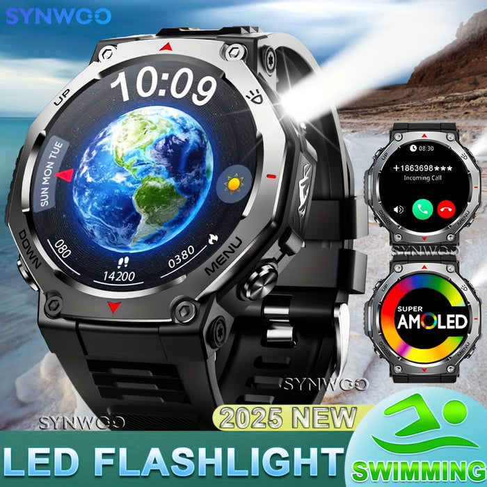 1.43" AMOLED Smartwatch - HD Resolution, 466 * 466 Pixels, 525mAh, High Quality, 5ATM, Multi-Sport Tracker, Music & Call Functionality, Supports Swimming And Diving Up to 50 meters, LED Flashlight Smart Watch for iPhone & for