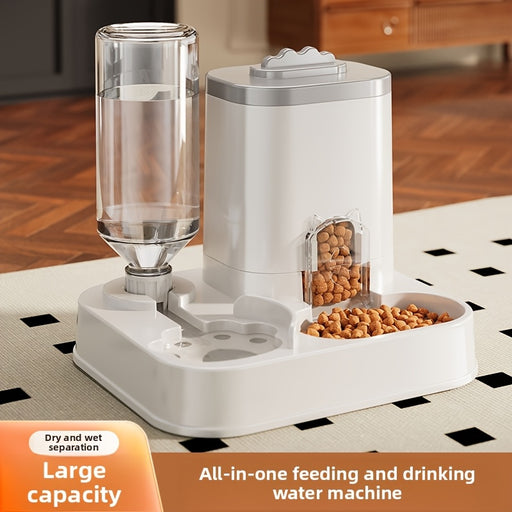 2-in-1 Automatic Cat Feeder & Water Dispenser - Neck-Friendly Anti-Choking Design, Leak-Proof Pet Station with Spill-Proof Lid, Multi-Compartment Food & Water Dispenser for Busy Cat Owners, Indoor Pet Feeder & Water Dispenser