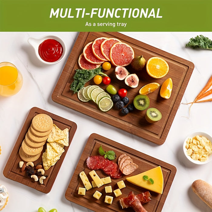 3pcs Bamboo Cutting Board Set, Wooden Thick Multipurpose Chopping Boards for Meat, Vegetables, Fruits, ldeal for Christmas, HalloweenThanksgiving, Valentine's, Mother's Day