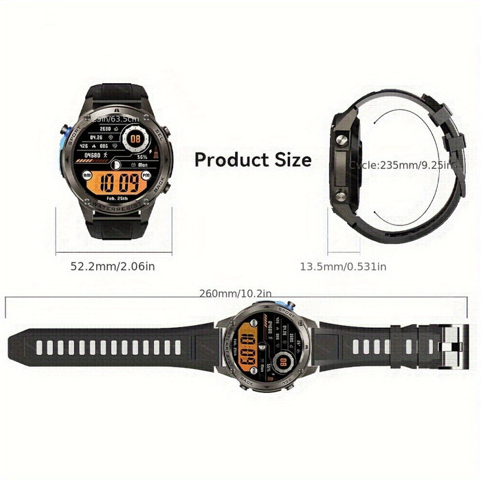 Fanwear Smart Watch for Men & Women, 5ATM, 650mAh Rechargeable Battery, USB Charging, 100+ Sports Modes, Call Function, Distance Tracking, GPS, Compass, Round Dial, Compatible with IOS & Android, Distance Tracking Watch | Rou