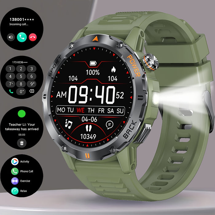 COIUSOR smartwatch features a 1.53-inch high-definition display, voice calls, real-time information synchronization with mobile phones, an LED flashlight, a compass, a 400mAh rechargeable battery, multiple sports modes, one-c